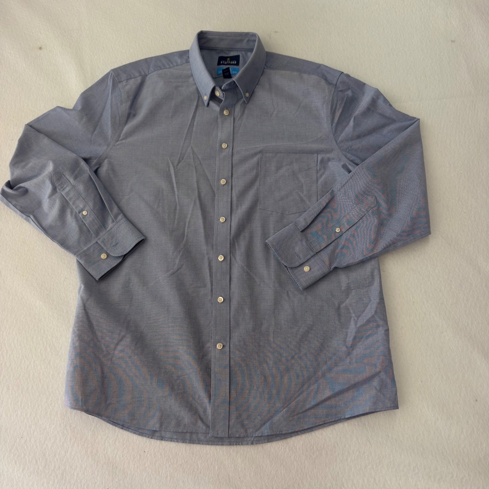 Stafford Coolmax Slim Fit Blue Dress Shirt Mens XL 17-17.5 Oxford Button Up